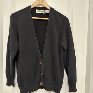 Vintage Avenida 100% Cotton Black Half Button Up Cardigan Sweater Size Small